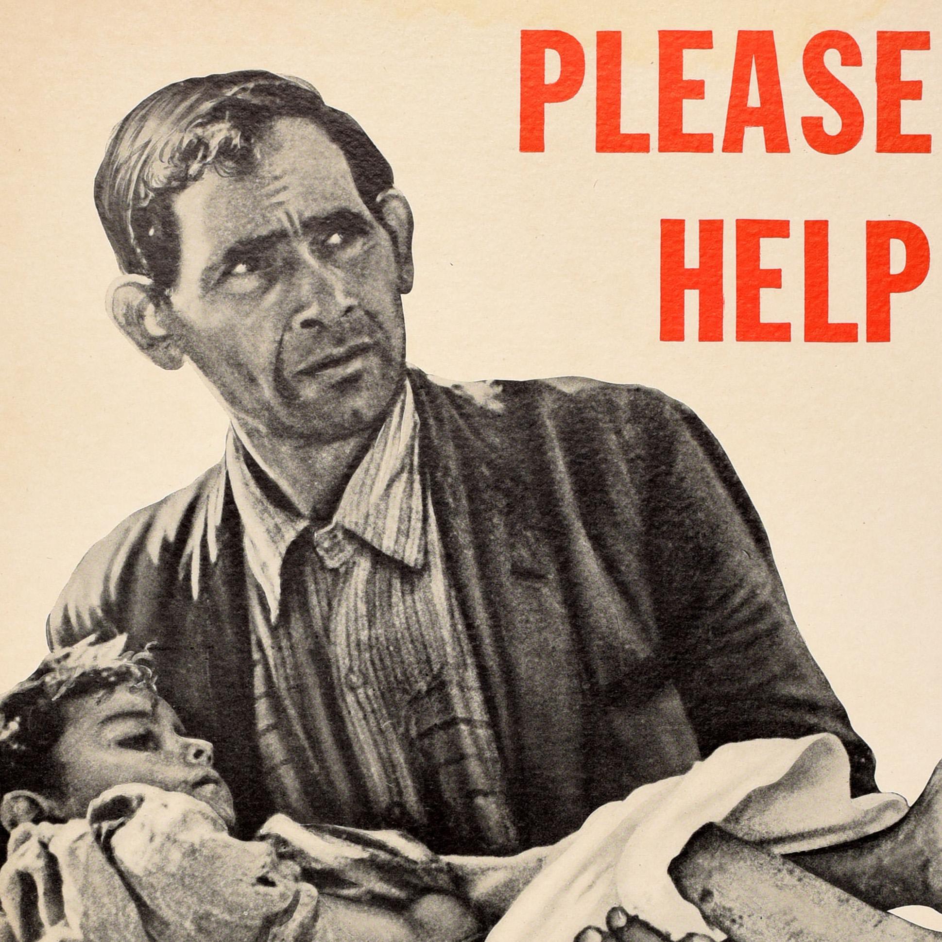 Poster originale d'epoca per la seconda guerra mondiale American Relief Italy Please Help National War Fund In condizioni buone in vendita a London, GB