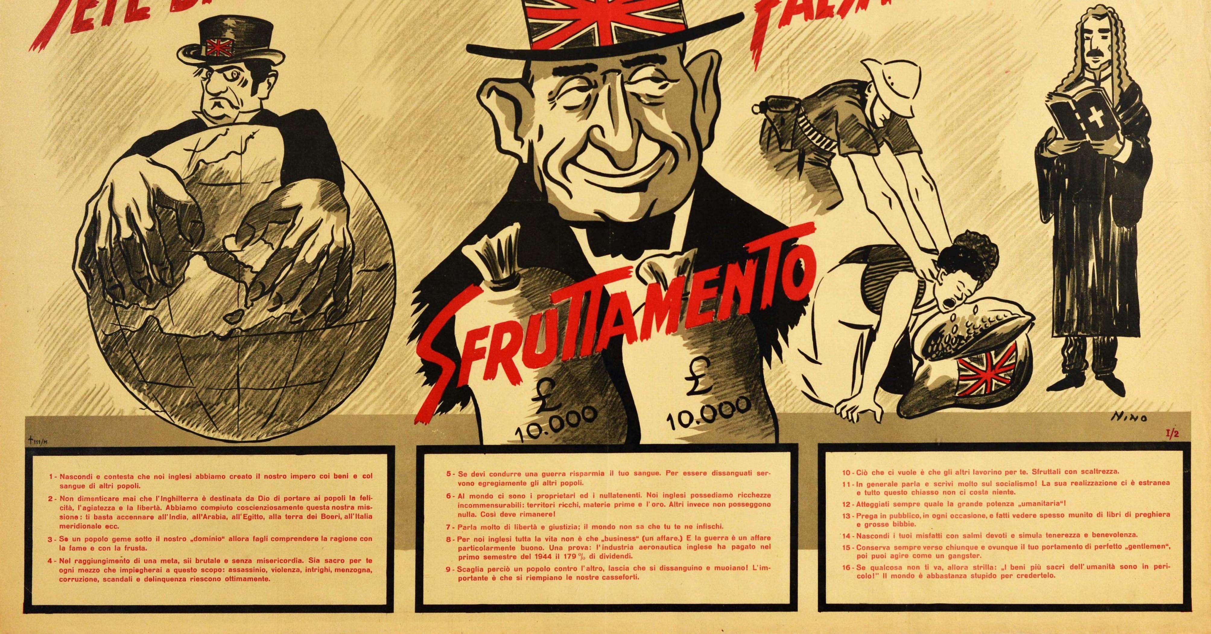 Original Vintage WWII Poster Anti britischen Staat Werte Herrschaft Ausbeutung (Italienisch) im Angebot