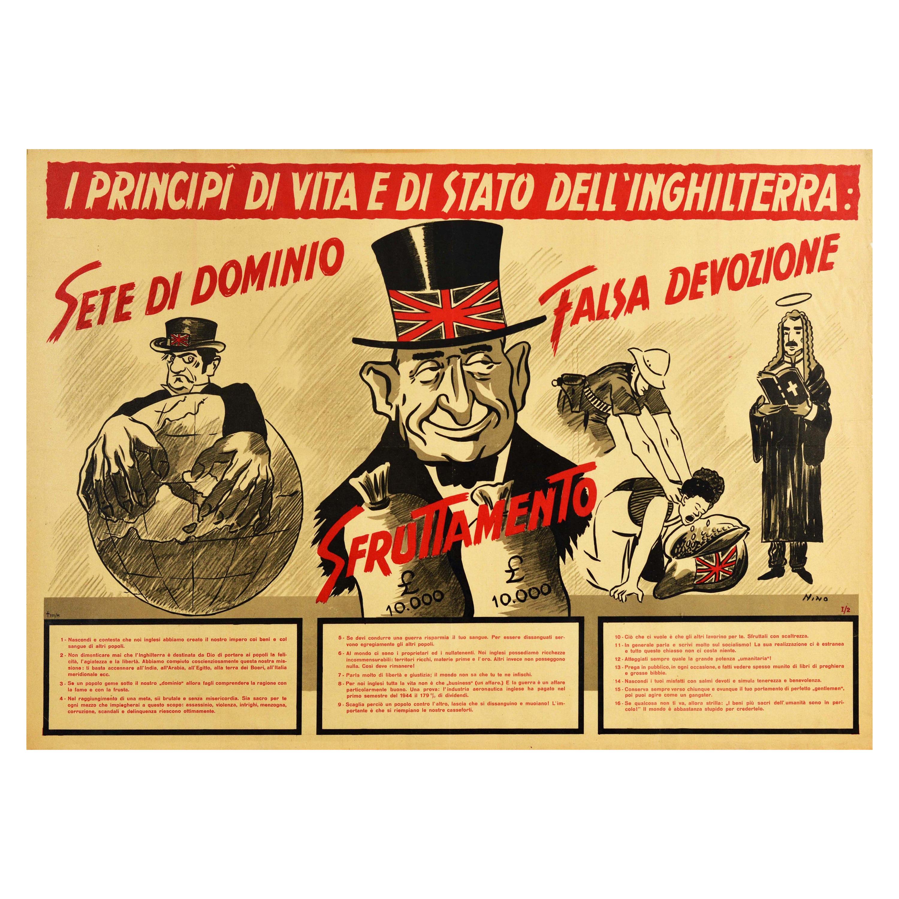 Affiche rétro originale de la Seconde Guerre mondiale, Anti British State Values, Exploitation de la domination en vente