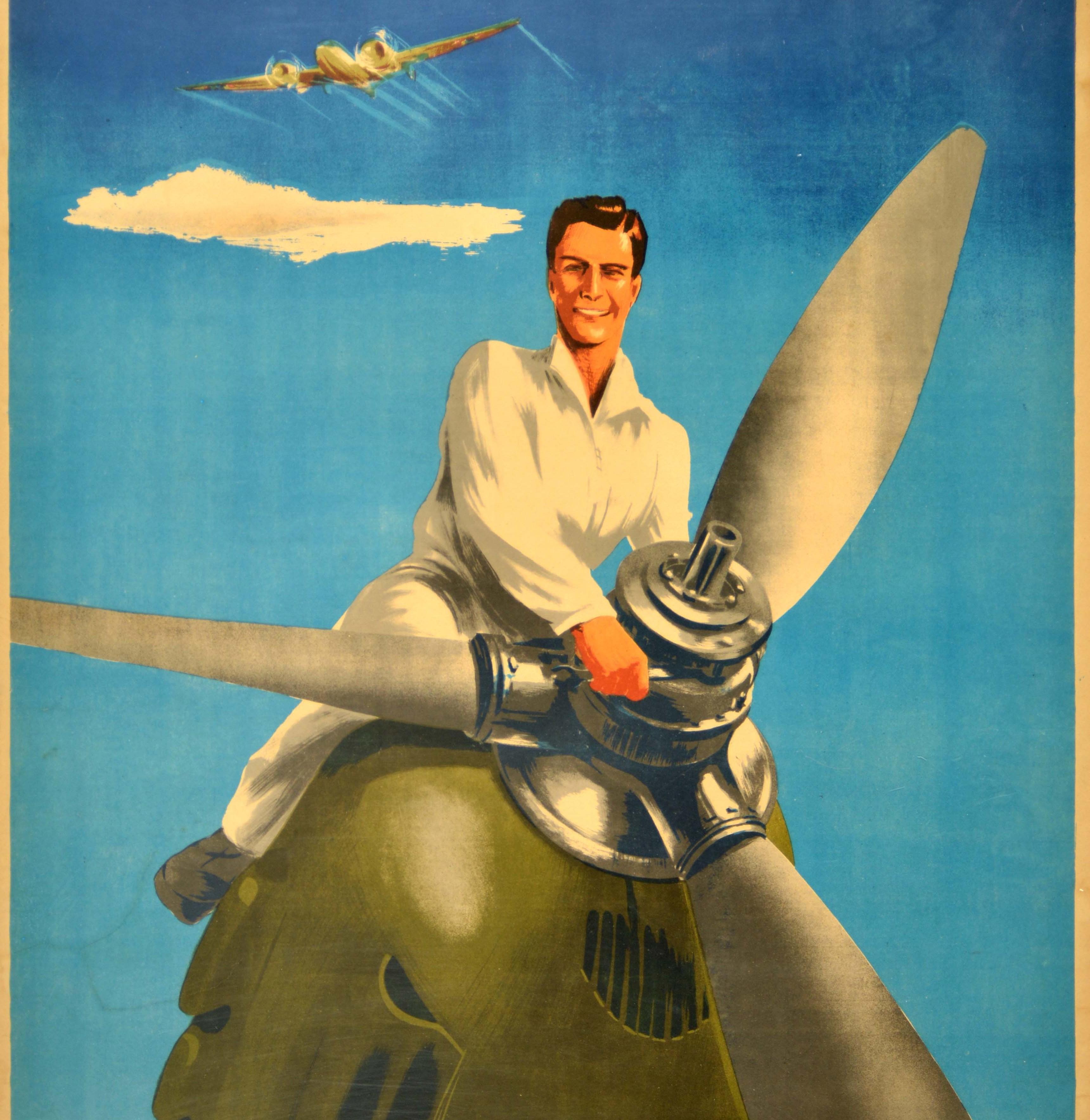 Original vintage World War Two military recruitment poster for the French Air Force - Ton avenir assure par l'acquisition d'un bon metier Engage-toi dans l'armee de l'air / Your future is assured by acquiring a good job Join the air force -