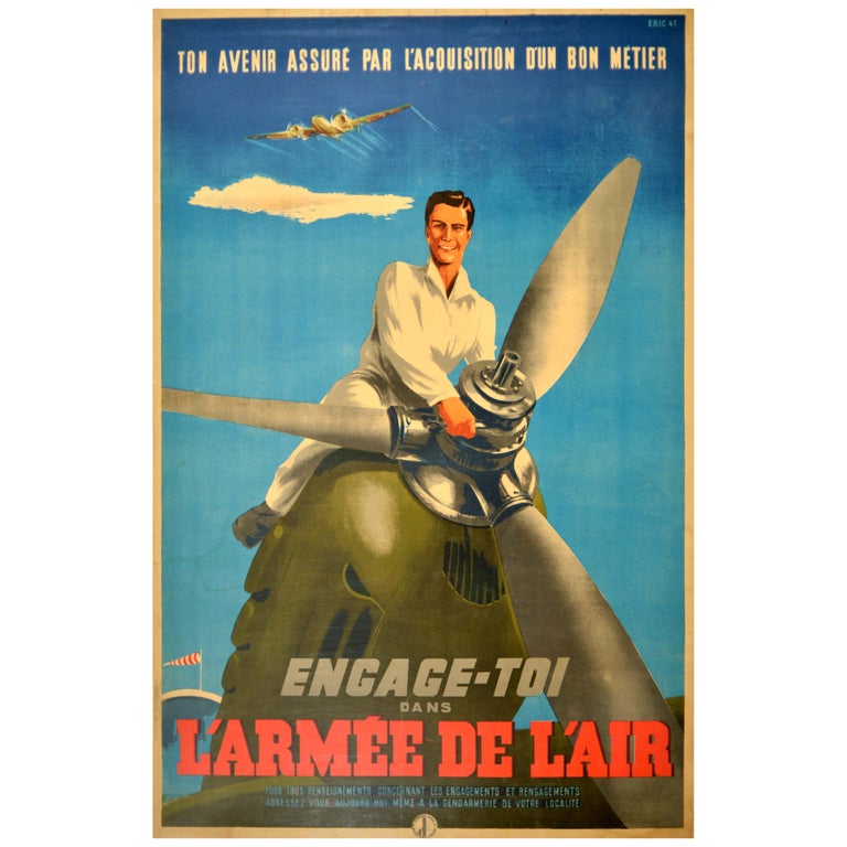 Original Vintage WWII Poster Armee De L'Air Force France Military Recruitment For Sale
