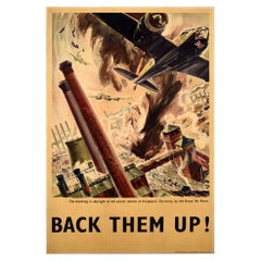Original Vintage WWII Poster Back Them Up RAF Royal Air Force Aircraft Bomb Raid