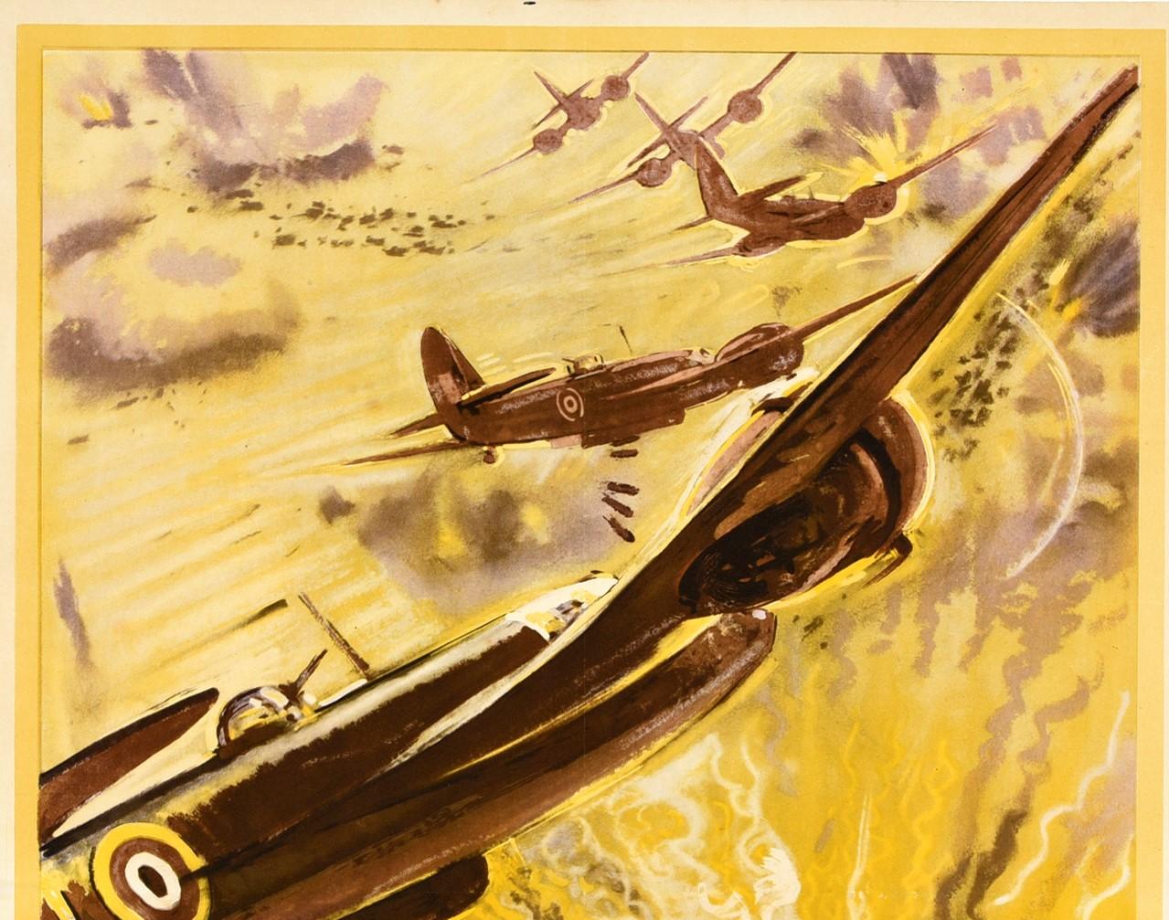 Original vintage World War Two propaganda poster in Portuguese - A Gra Bretanha Defensora de Liberdade Avios Britanicos 