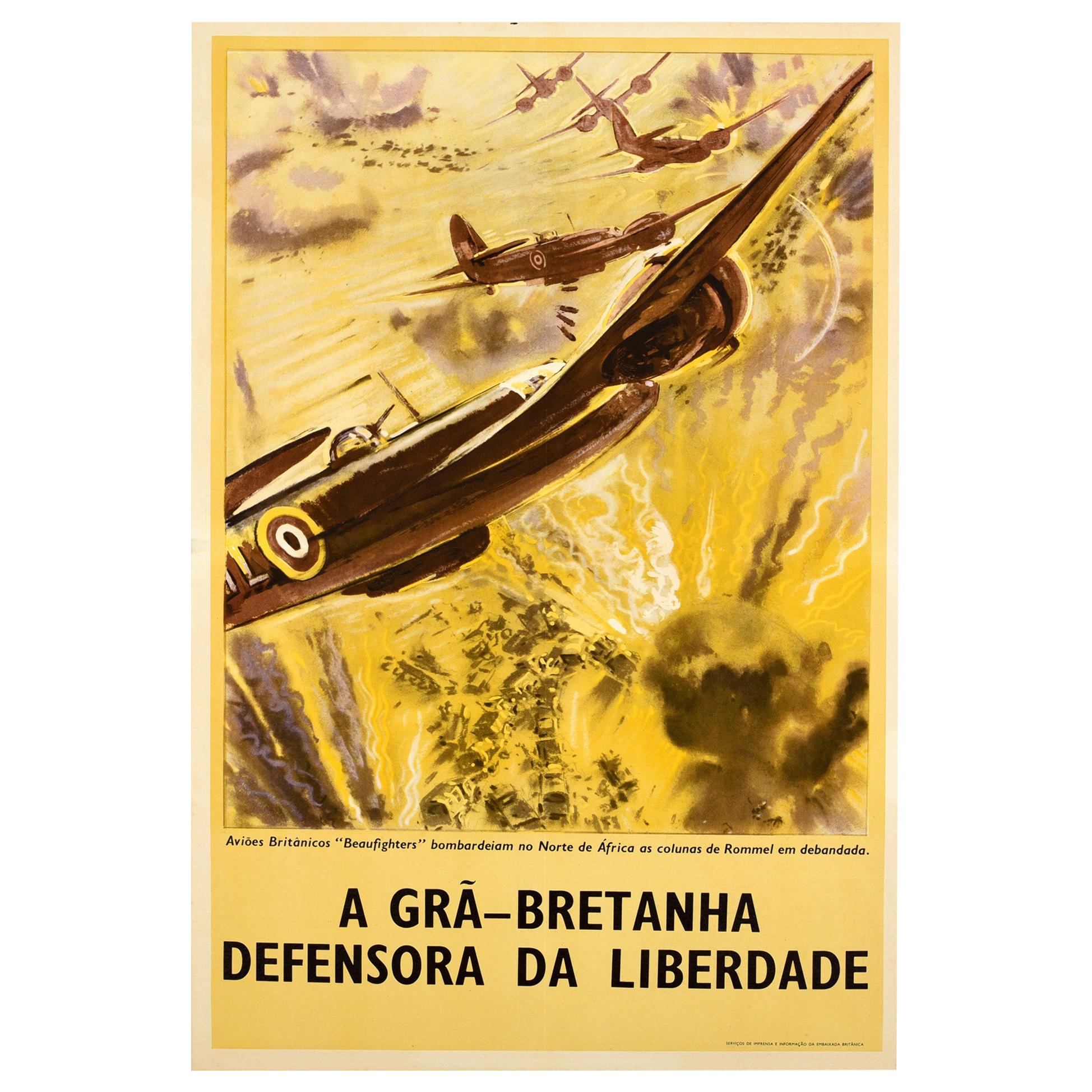 Original Vintage WWII Poster Britain Defender Of Freedom Africa RAF Beaufighters For Sale