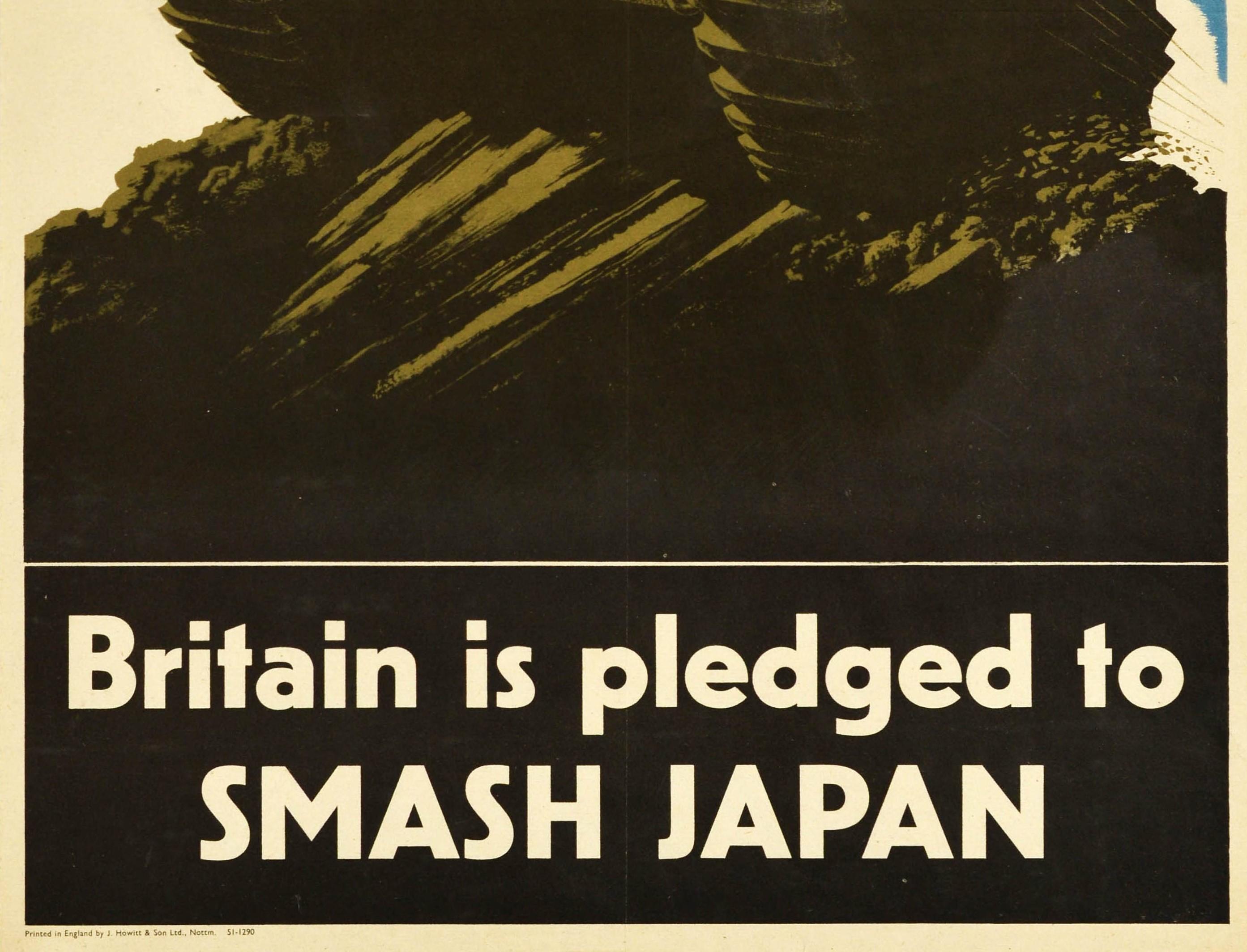Britannique Affiche rétro originale de la Seconde Guerre mondiale, Grande-Bretagne est prête à détruire le Japon, Tank de guerre militaire en vente