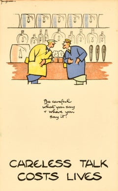 Original Vintage WWII Poster Careless Talk Costs Lives Pub Fougasse Beer Bar