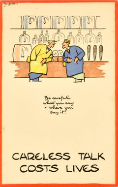 Original Vintage WWII Poster Careless Talk Costs Lives Pub Fougasse Beer Bar