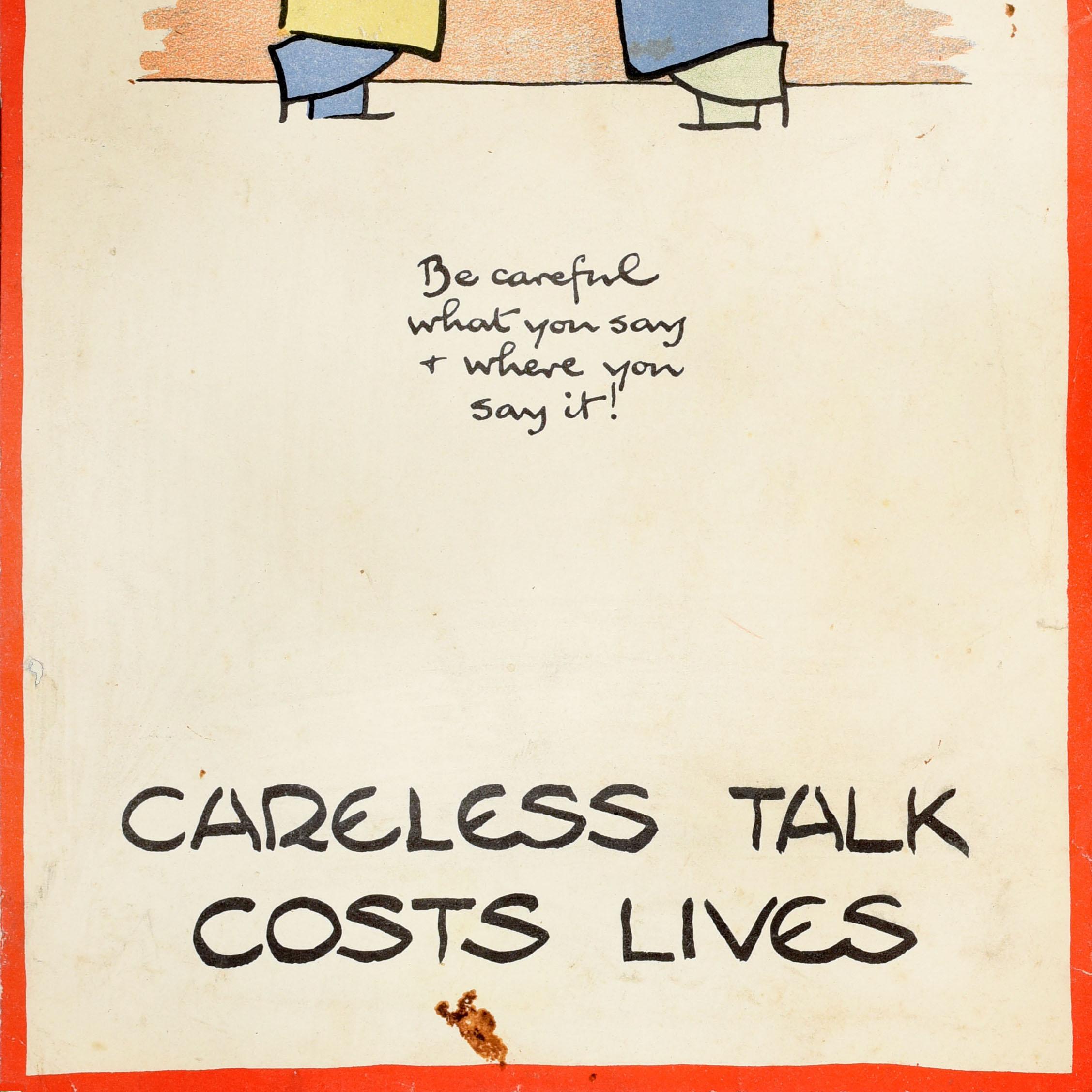 Original Vintage WWII Poster Careless Talk Costs Lives Pub Fougasse Hitler In Good Condition For Sale In London, GB