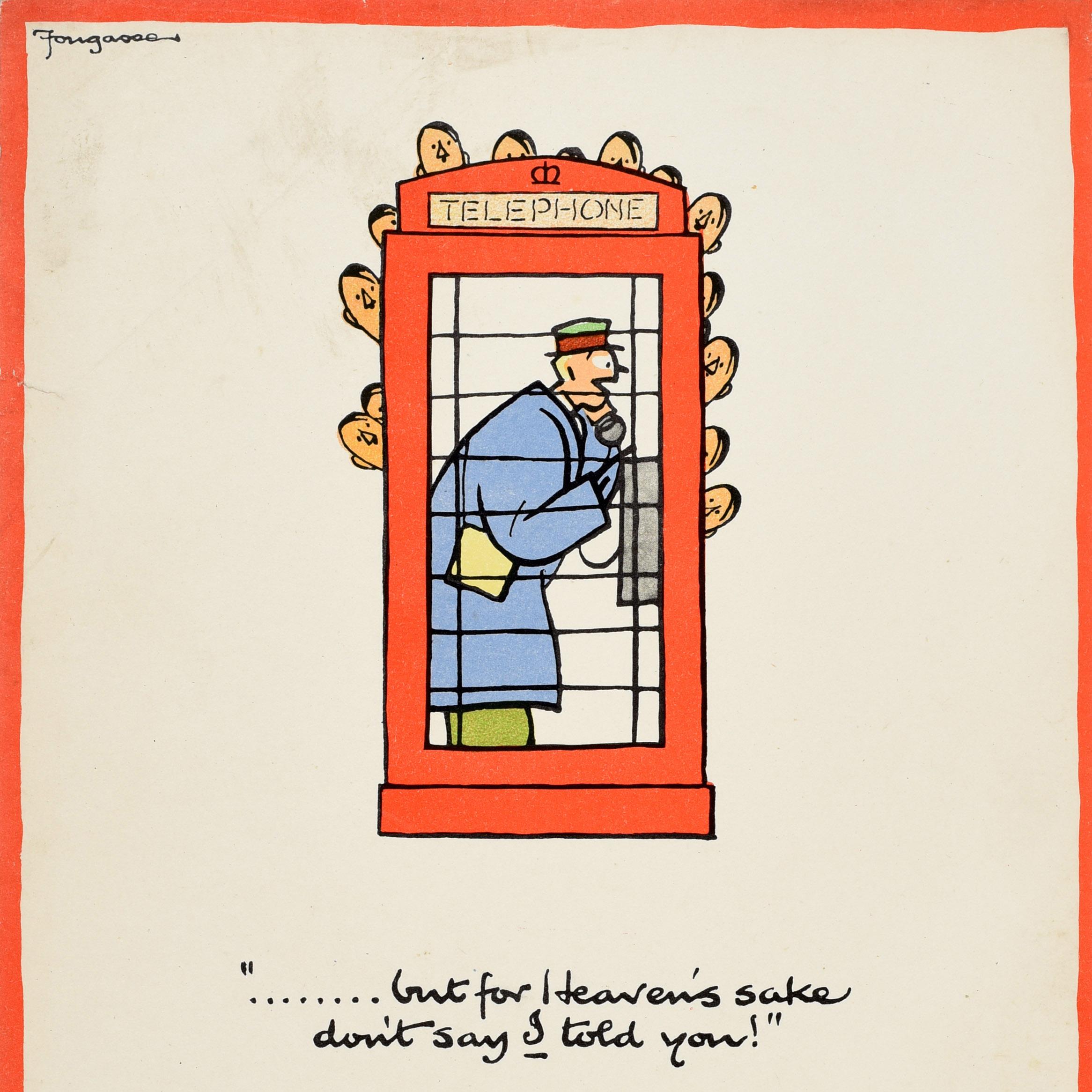 British Original Vintage WWII Poster Careless Talk Costs Lives Telephone Box Fougasse For Sale
