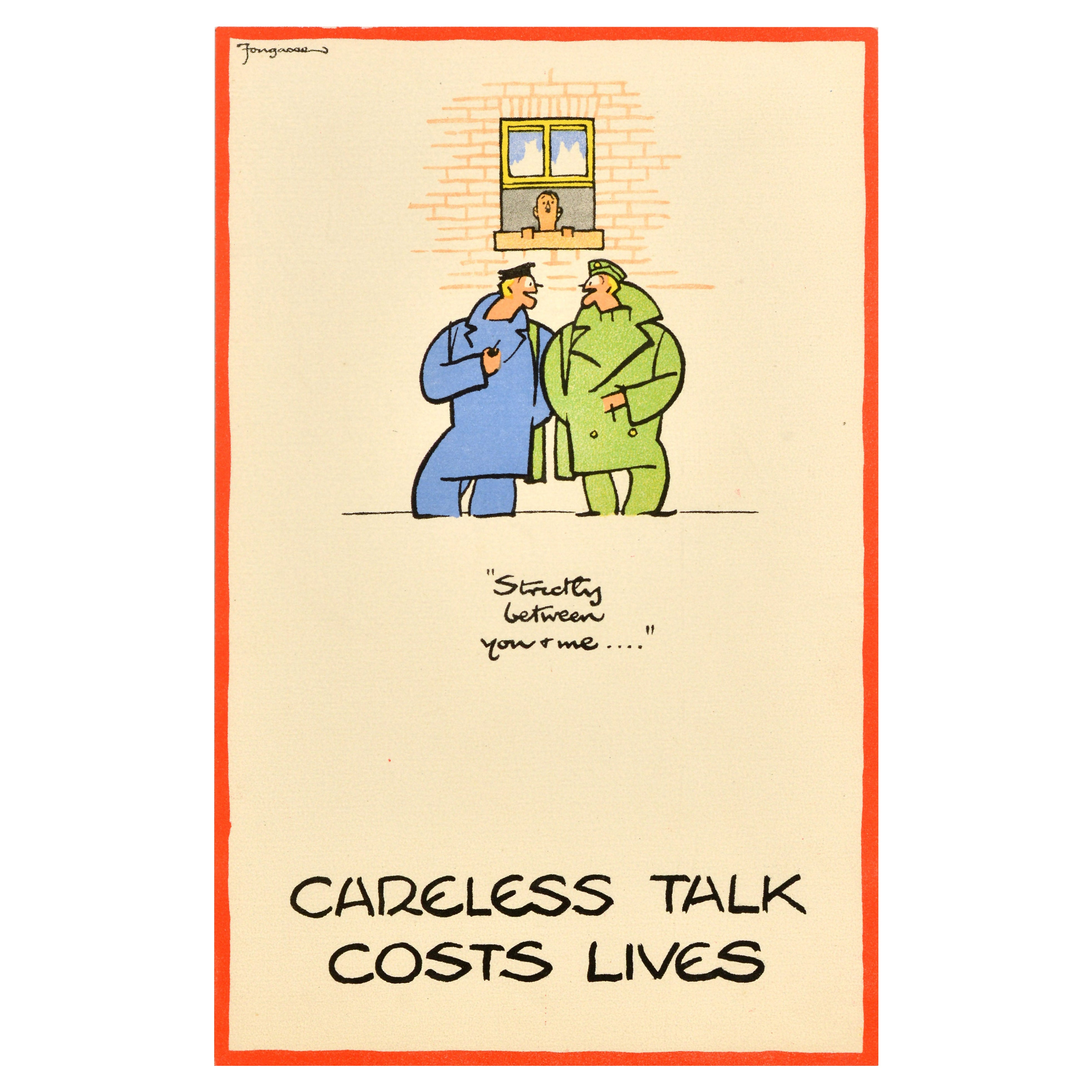 Original Vintage WWII Poster Careless Talk Strictly Between You And Me Fougasse im Angebot