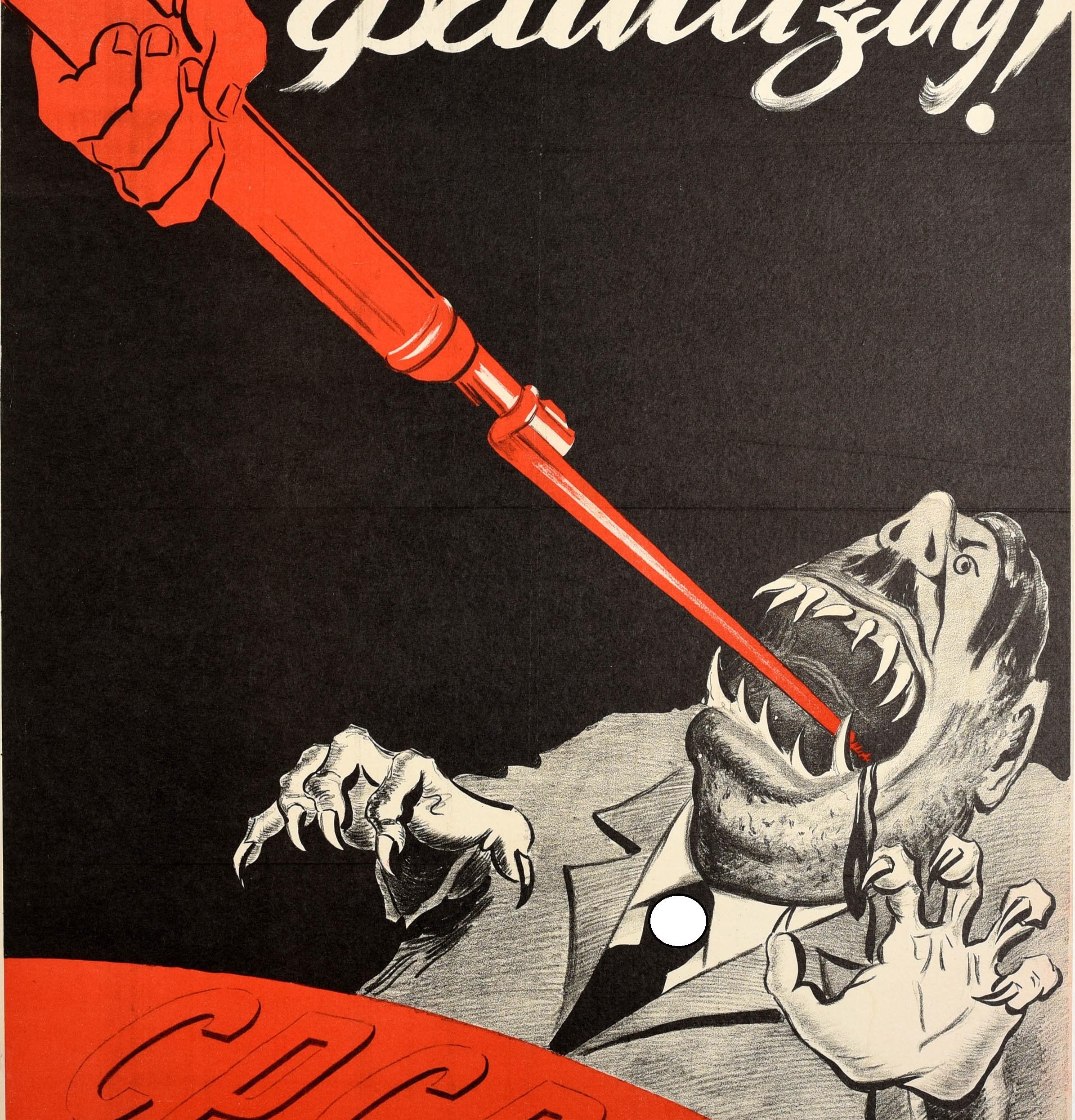 Ukrainian Original Vintage WWII Poster Death To Fascism CPCP Soviet War Caricature Design 