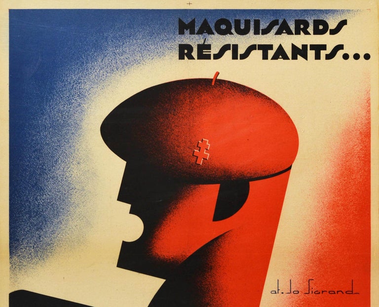 Art Deco Original Vintage WWII Poster French Resistance Voix Du Maquis Fighters Magazine For Sale