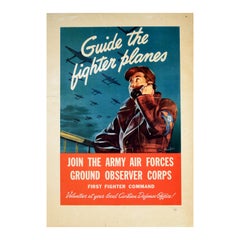 Affiche rétro originale de la seconde guerre mondiale, The Fighter Planes, recrutement de l'armée de l'air