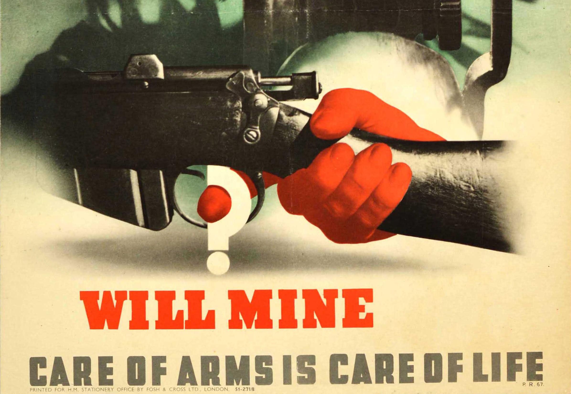Britannique Original Vintage WWII Poster His Rifle Will Fire Abram Games War Military Safety en vente