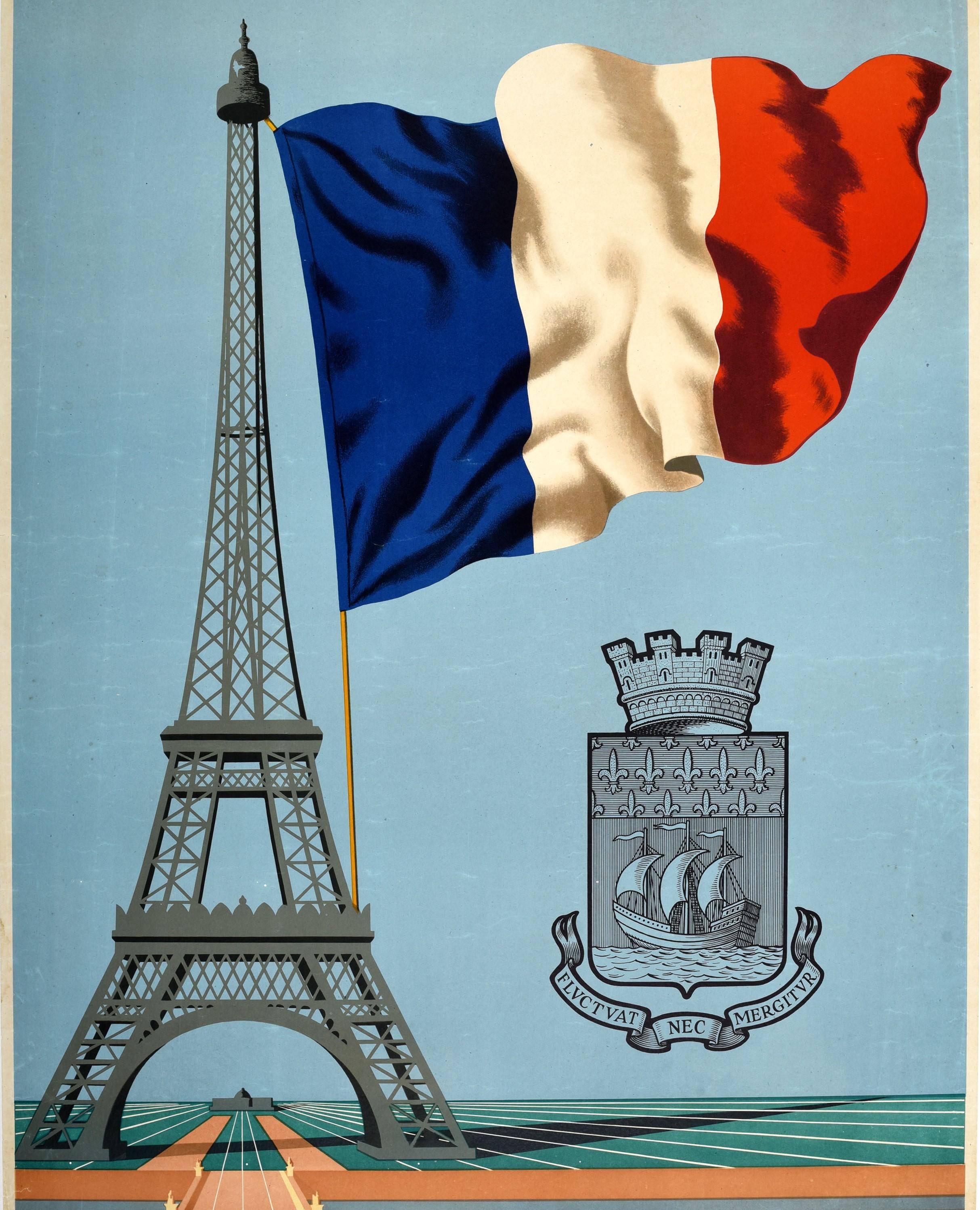 Français Affiche vintage originale de la Seconde Guerre mondiale Liberated Paris She Does Not Sink, drapeau de la Tour Eiffel en vente