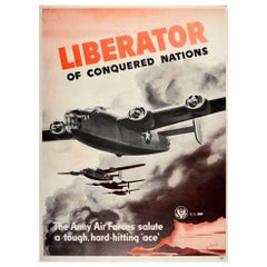 Original Vintage WWII Poster Liberator Bomber Plane US Air Force Army Military