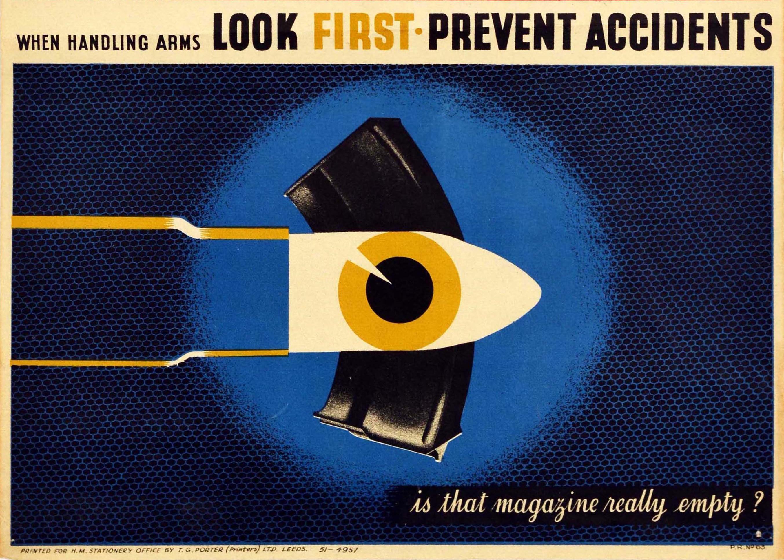 British Original Vintage WWII Poster Look First Prevent Accidents Bullets Graphic Design For Sale