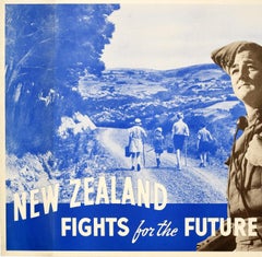 Original Vintage WWII Poster New Zealand Fights for the Future Soldier Children