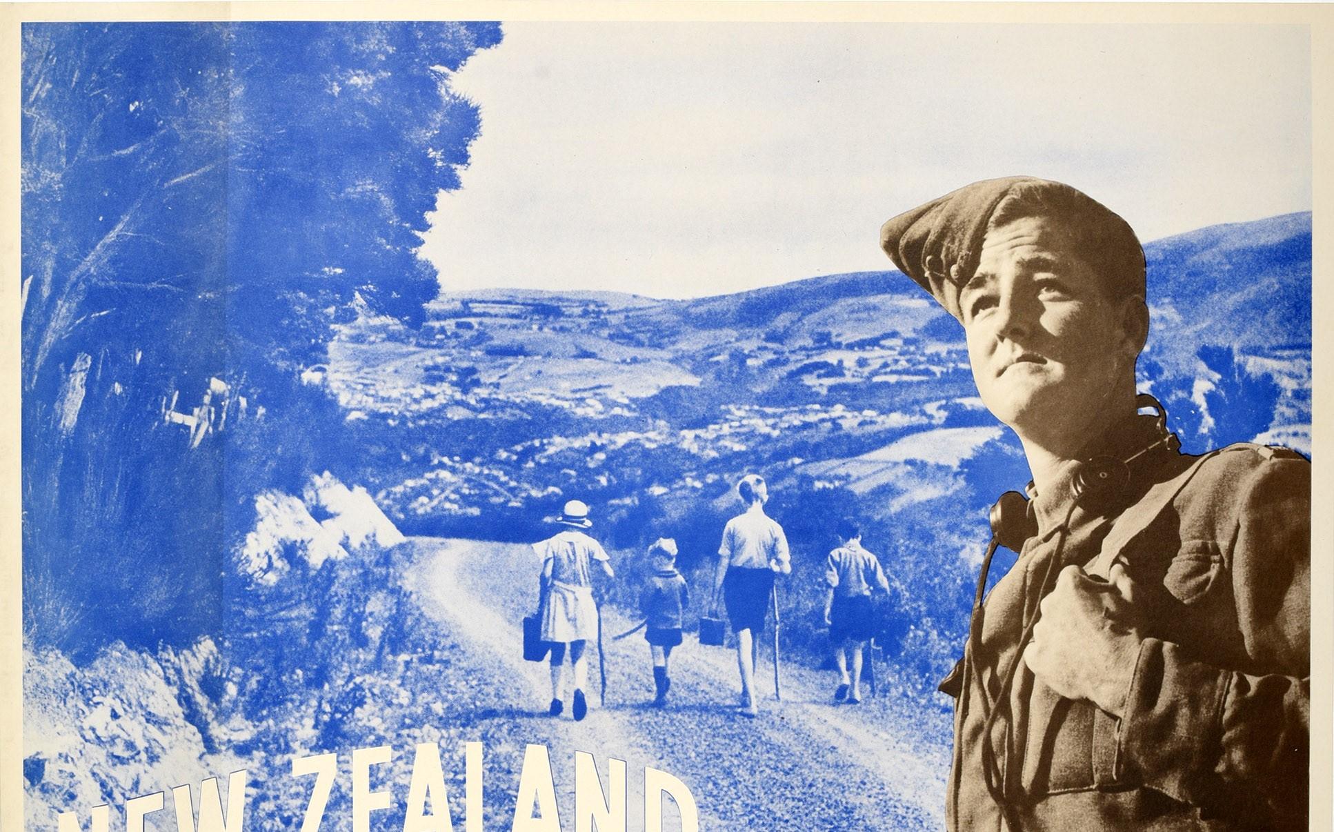 Mid-20th Century Original Vintage WWII Poster New Zealand Fights for the Future Soldier Children For Sale