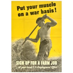 Original Vintage WWII Poster Put Your Muscle On A War Basis Farm Job Home Front