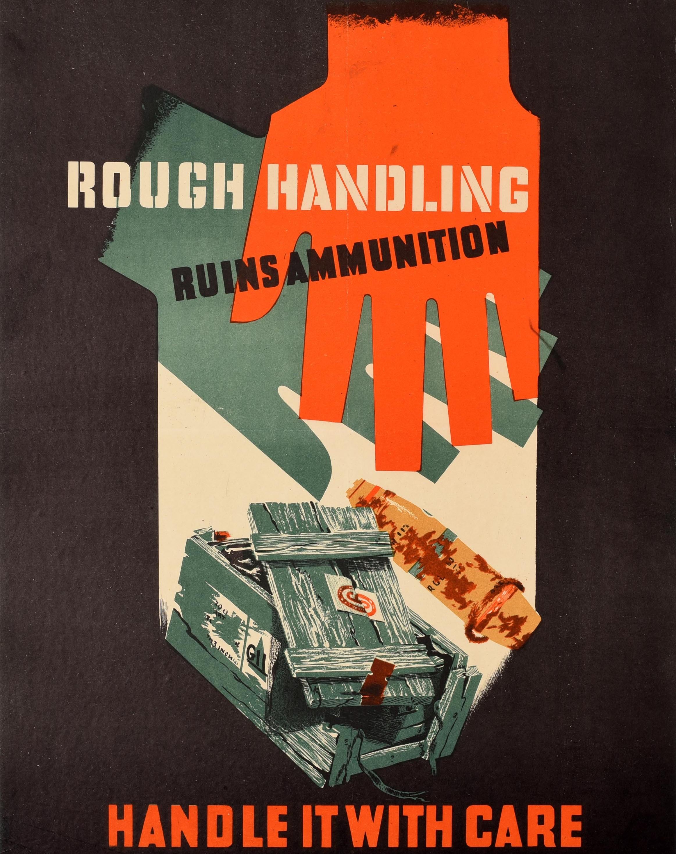 Original Vintage WWII Poster Rough Handling Ruins Ammunition Safety Care Warning (anglais seulement) Bon état - En vente à London, GB