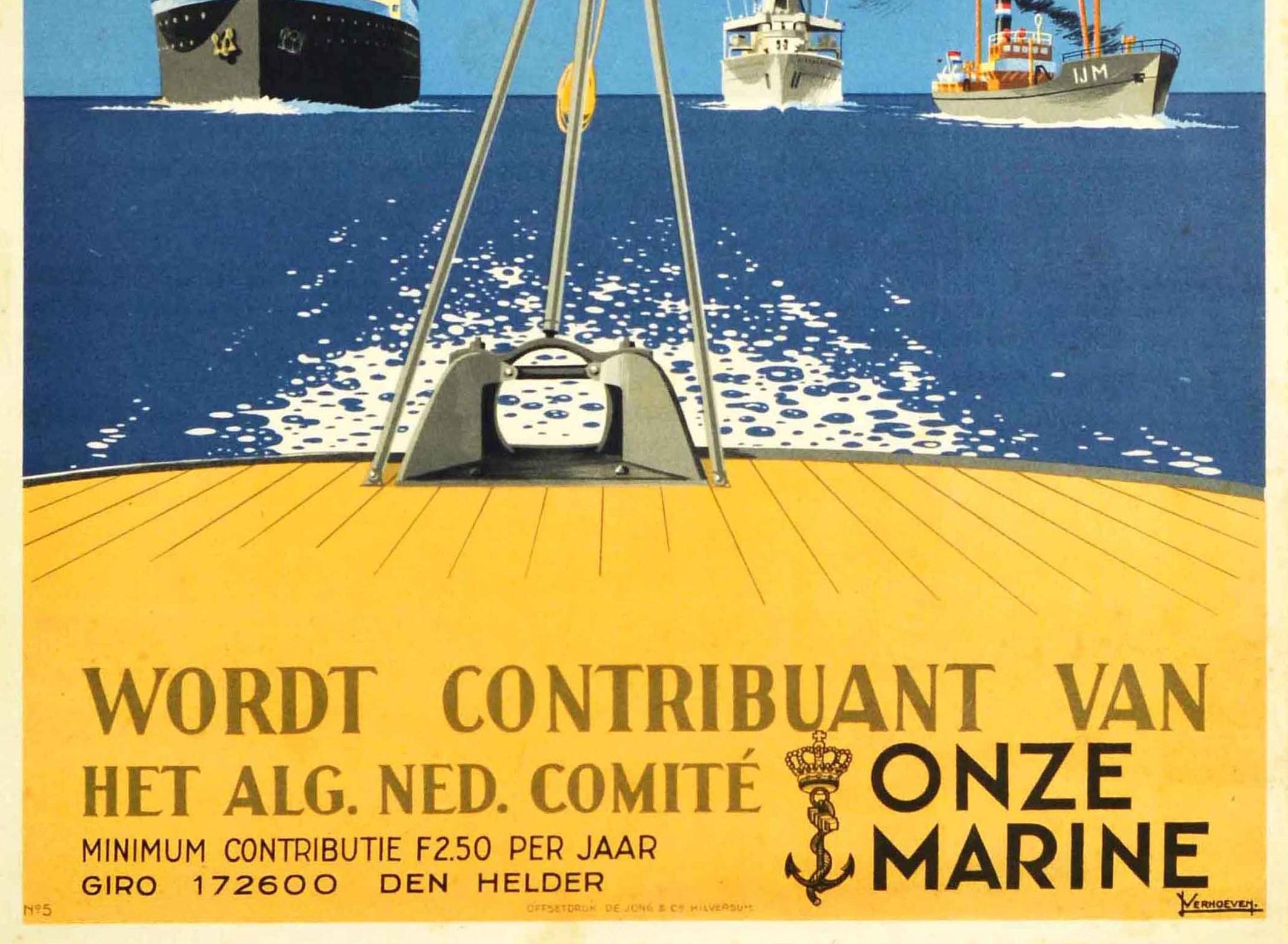 Néerlandais Affiche rétro originale de la Seconde Guerre mondiale, Royal Netherlands Navy, Koninklijke Marine, Bateaux de guerre en vente