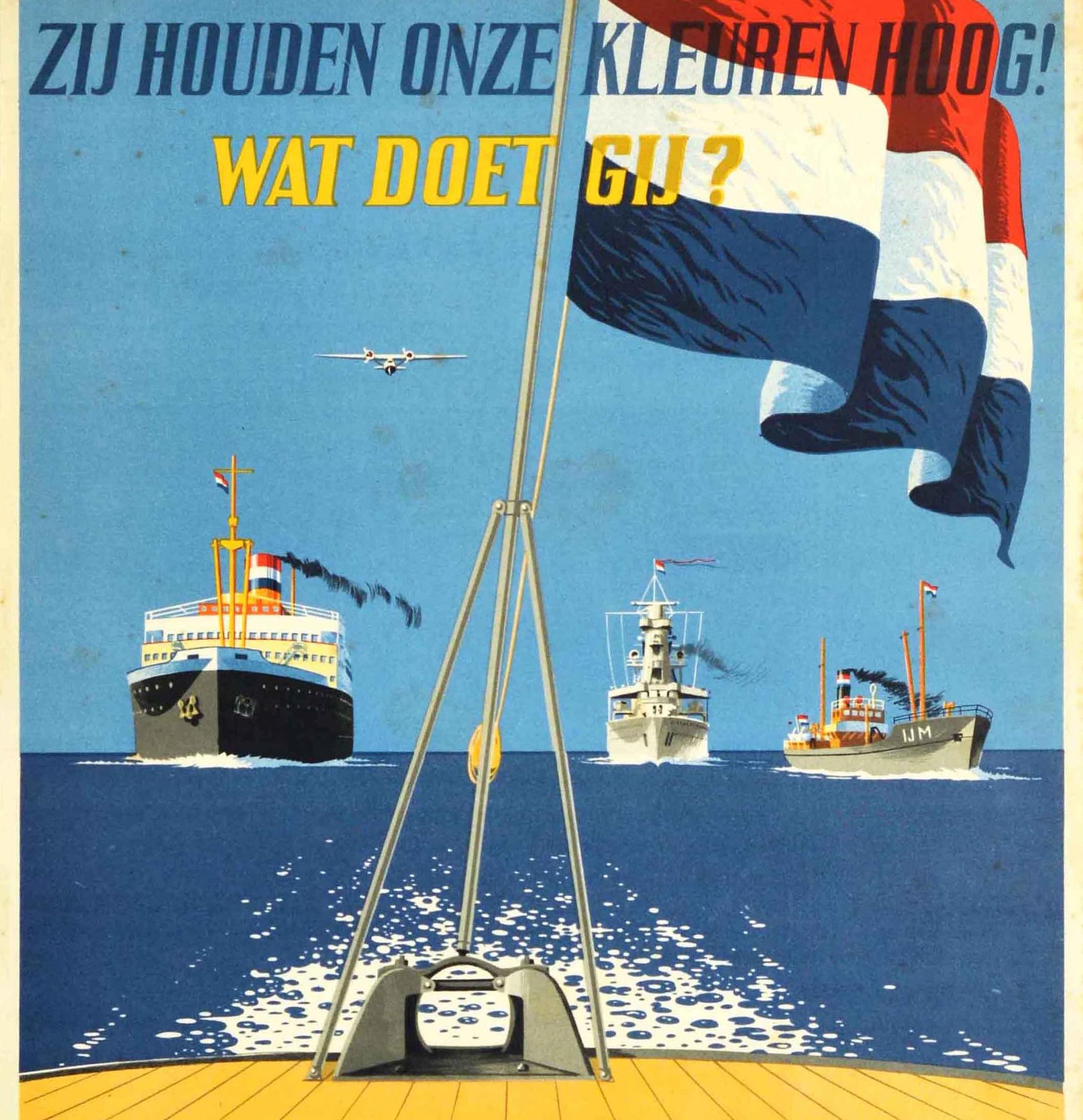 Affiche rétro originale de la Seconde Guerre mondiale, Royal Netherlands Navy, Koninklijke Marine, Bateaux de guerre Bon état - En vente à London, GB