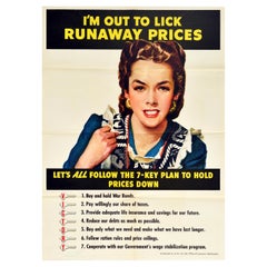 Original Vintage WWII Poster Runaway Prices Economy Rationing War Bonds Victory