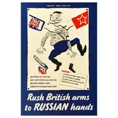 Affiche vintage d'origine de la Seconde Guerre mondiale, Armoiries britanniques en jonc contre les mains russes, aussi solides que l'acier