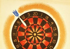 Original Vintage WWII Poster Save Tractor Fuel To Speed The Tanks Darts Design