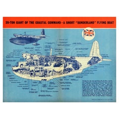 Original Vintage WWII Poster Sunderland Flying Boat RAF Coastal Command Aircraft
