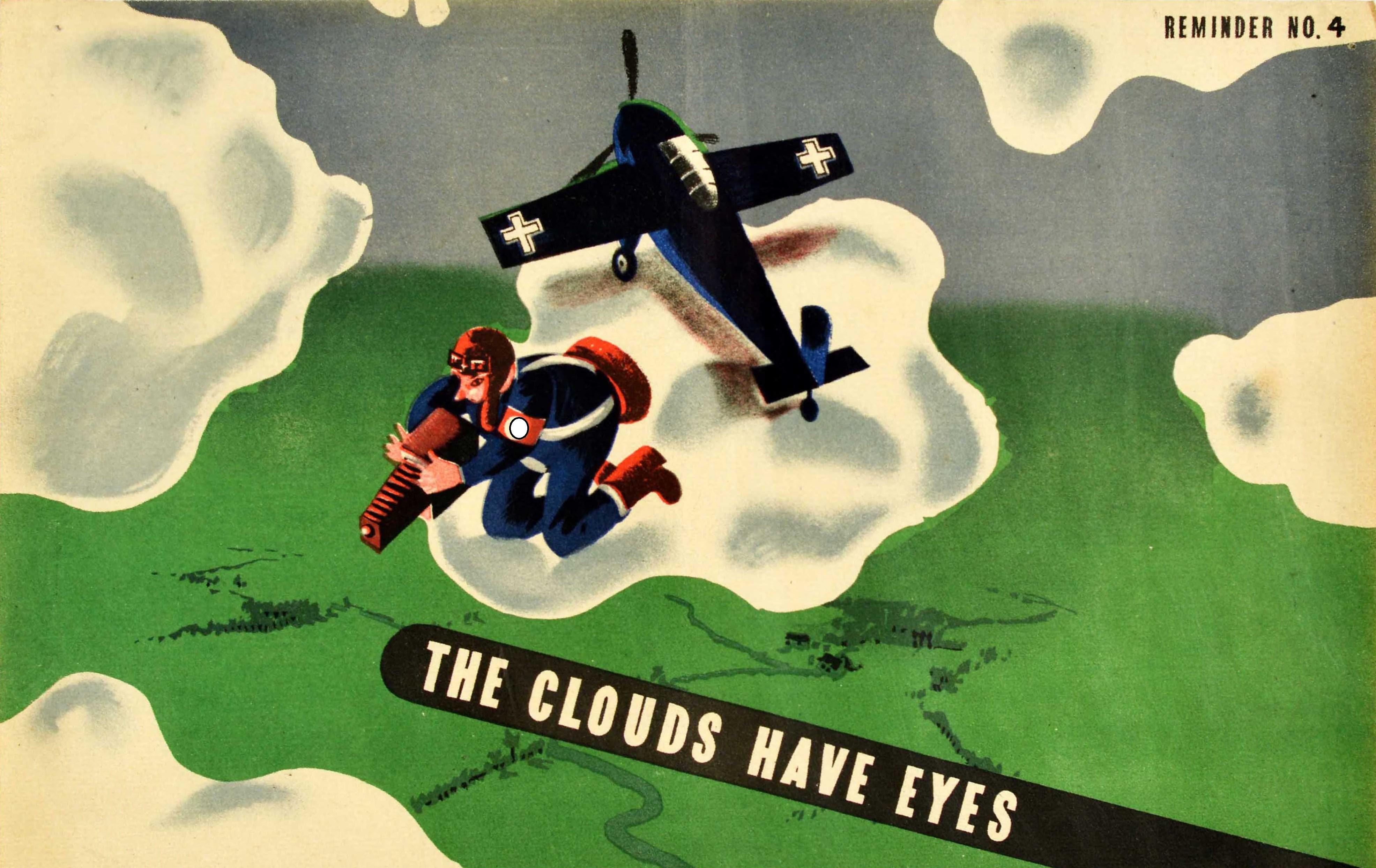 Original Vintage WWII Poster The Clouds Have Eyes War Spy Pilot Camouflage Plane Bon état - En vente à London, GB