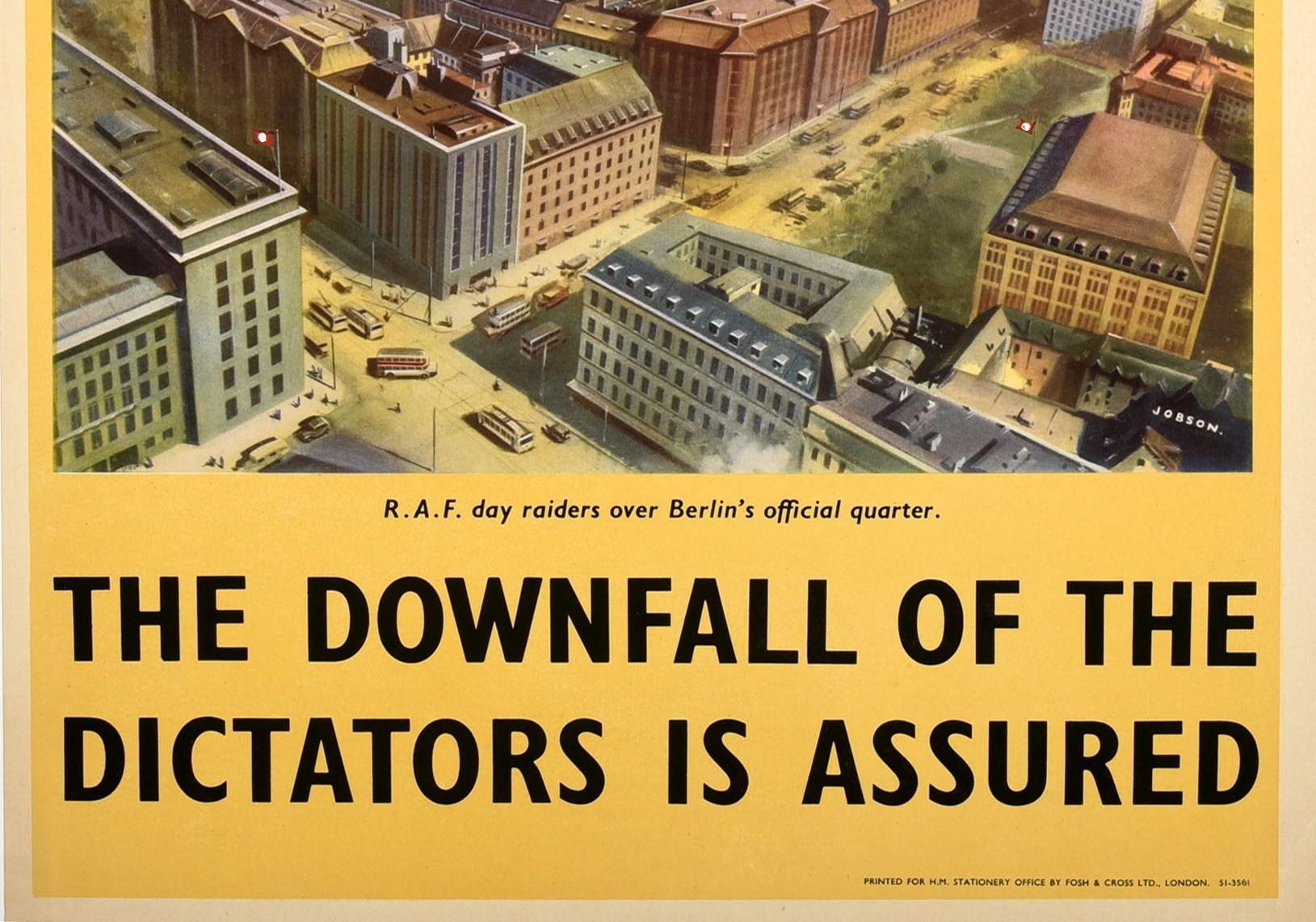 Britannique Affiche vintage d'origine de la seconde guerre mondiale « The Downfall Of The Dictators Is Assured RAF Berlin » en vente
