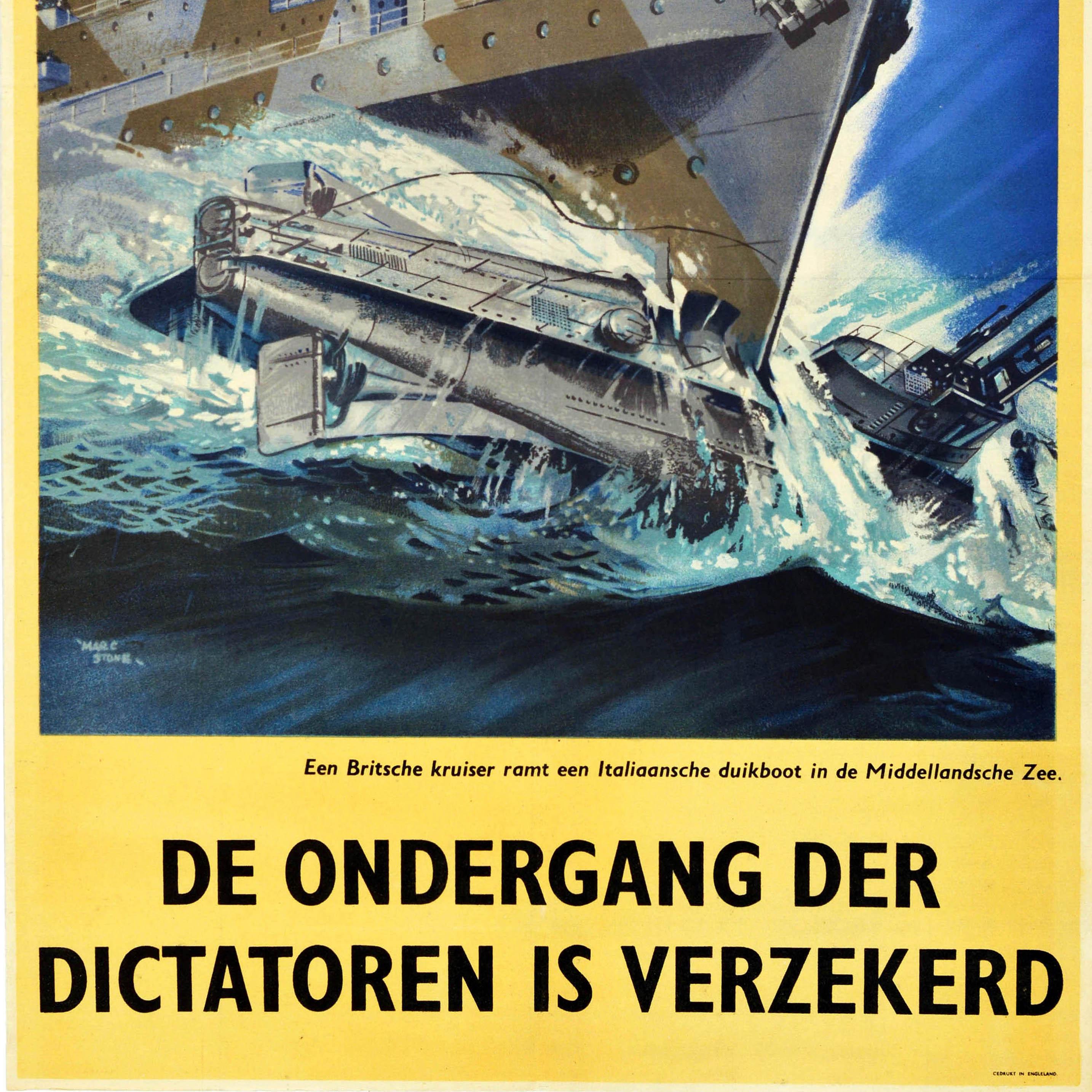 Metà XX secolo Poster originale della seconda guerra mondiale La caduta dei dittatori è assicurata Sottomarino in vendita