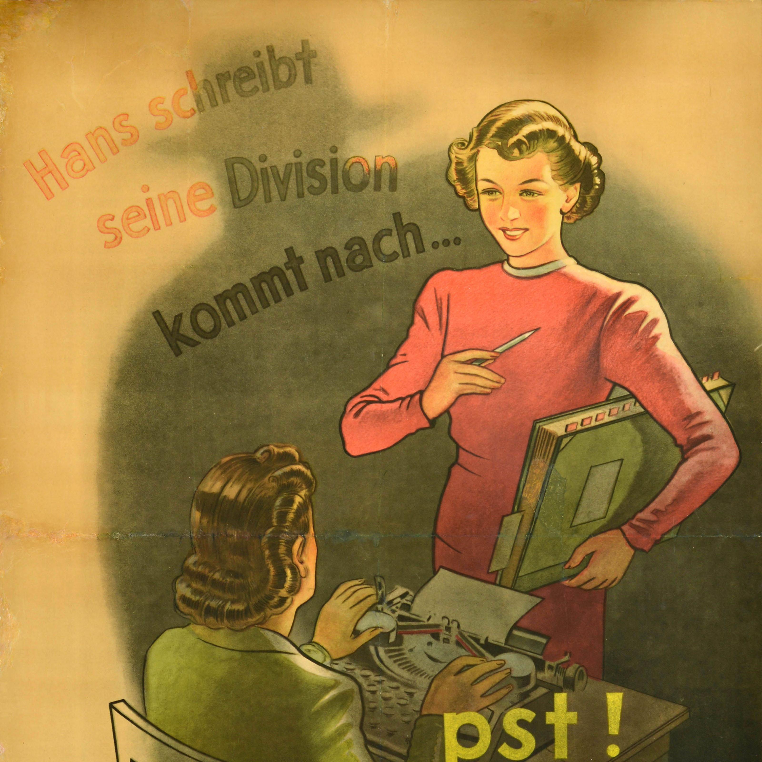 German Original Vintage WWII Poster The Enemy Is Listening Careless Talk Secretary For Sale