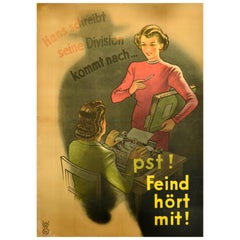 Original Vintage WWII Poster The Enemy Is Listening Careless Talk Secretary