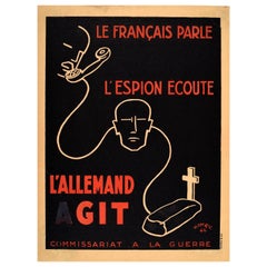 Original Vintage WWII Poster The French Speak The Spy Listens The German Acts