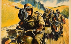 Affiche vintage d'origine de la deuxième guerre mondiale, Tommy Guns, Armée britannique, Reconnaissance sur moto