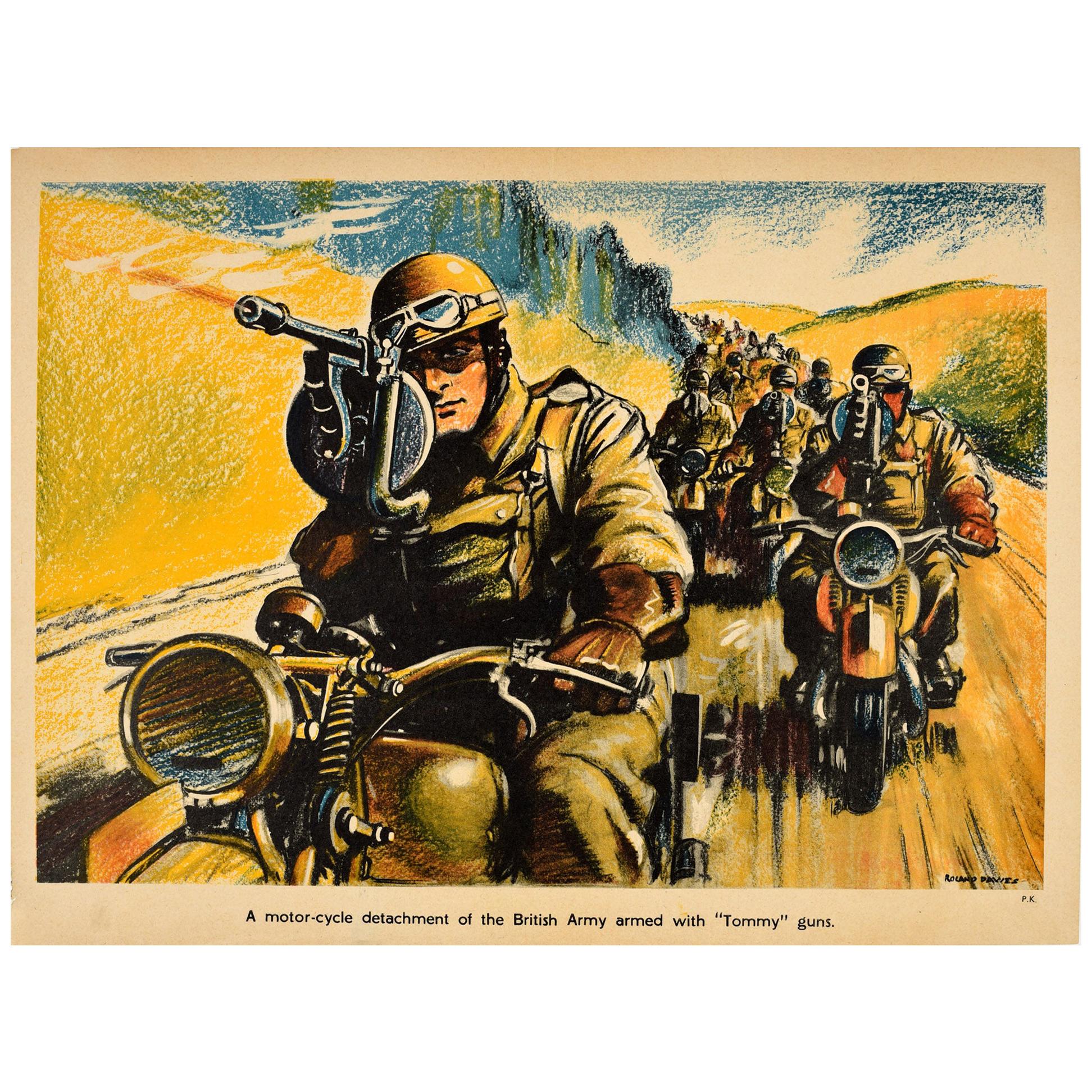 Original Vintage WWII Poster Tommy Guns British Army Motorcycle Reconnaissance