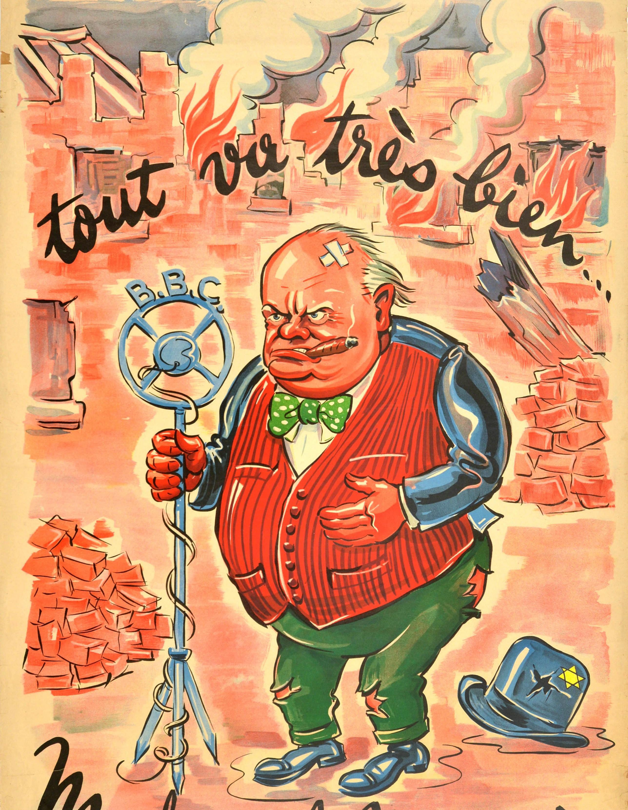 Tout Va Tres Bien Madame La Marquise Churchill BBC, Vintage-Poster, Zweiter Weltkrieg im Zustand „Relativ gut“ im Angebot in London, GB