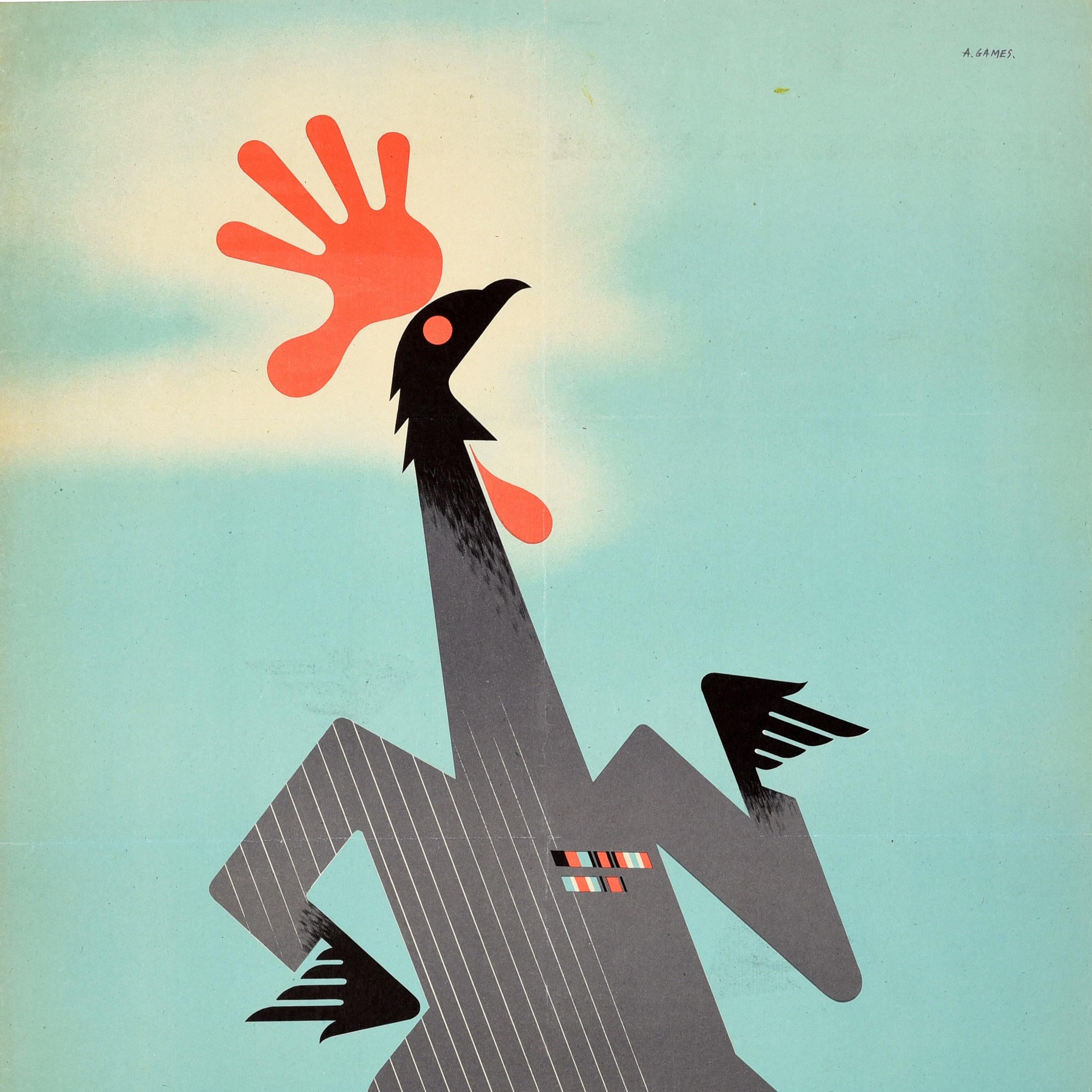 Britannique Affiche vintage d'origine de la Seconde Guerre mondiale When You Go Out Don't Crow Cockerel Abram Games Art en vente