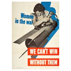 Original Vintage WWII Poster Women In The War We Can
t Win Without Them USA