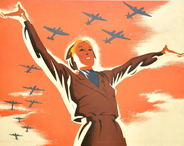 Rare original vintage World War Two propaganda poster encouraging civilians to help with the war effort by joining the munitions production workforce - Women of Britain Come into the Factories Ask at any Employment Exchange for Advice and Full