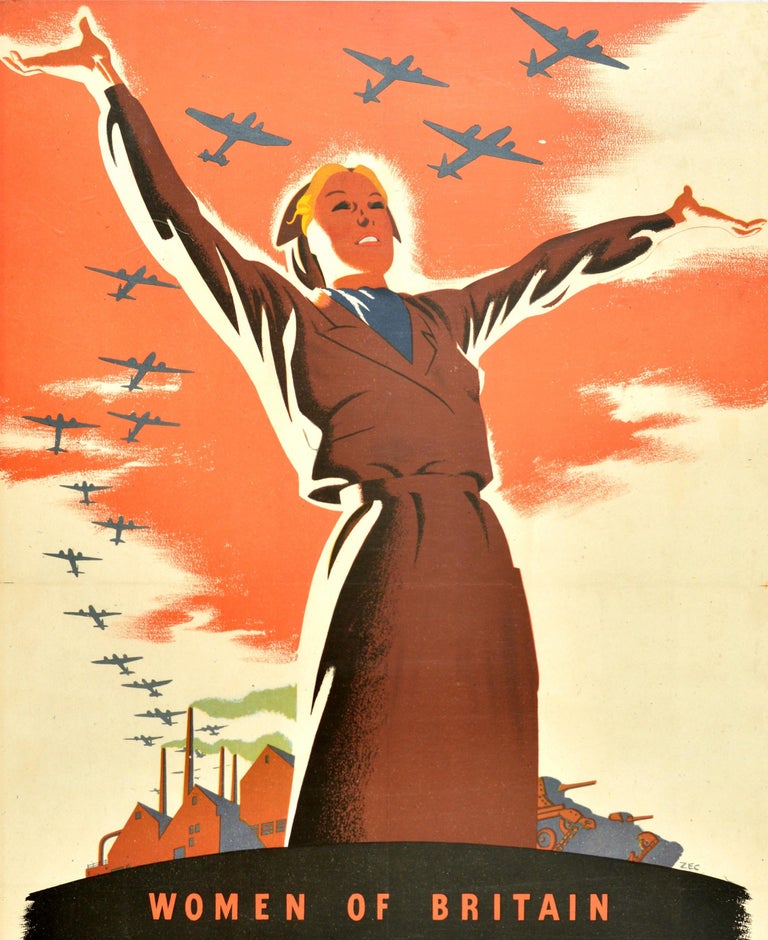 Original Vintage WWII Poster Women Of Britain Come Into The Factories War Effort In Excellent Condition For Sale In London, GB