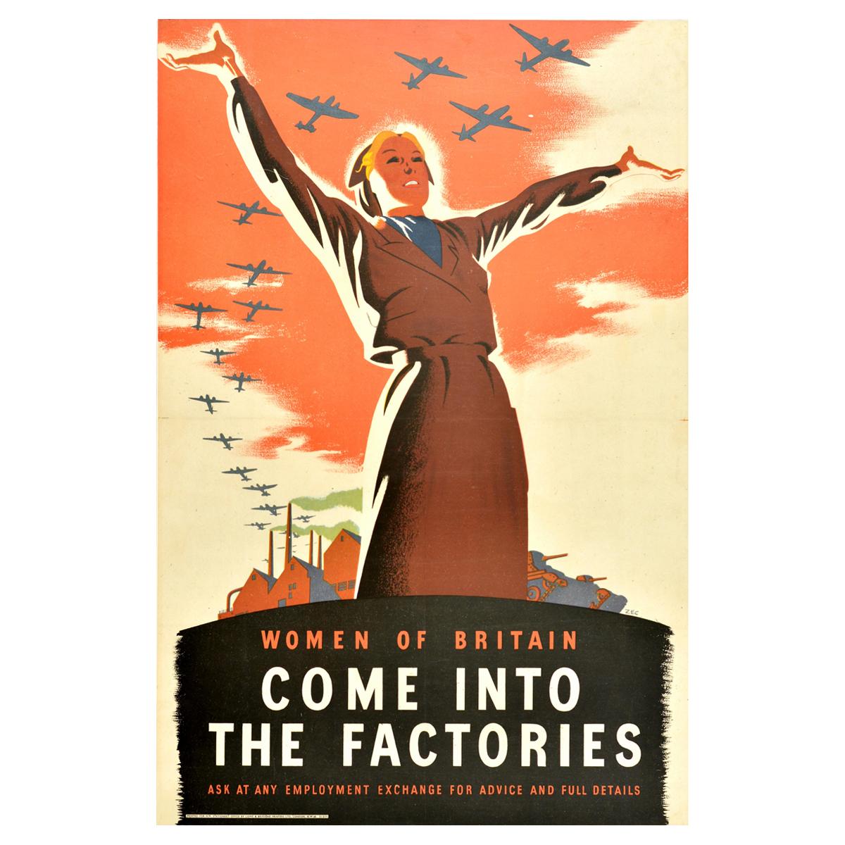 Vintage Reprint A4 Wall Art UK Women come to Factories World War 2 Poster 
