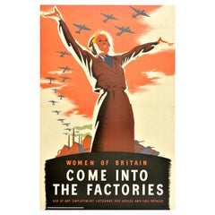 Original Vintage WWII Poster Women Of Britain Come Into The Factories War Effort