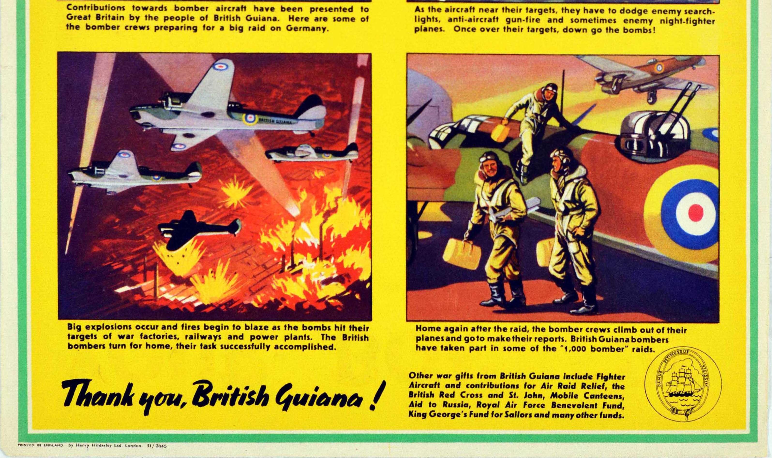 Original Vintage WWII Poster Your Bombers In Action Thank You British Guiana RAF In Good Condition For Sale In London, GB