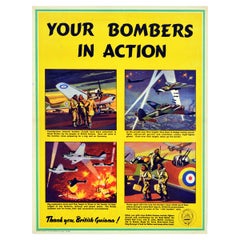 Original Vintage WWII Poster Your Bombers In Action Thank You British Guiana RAF