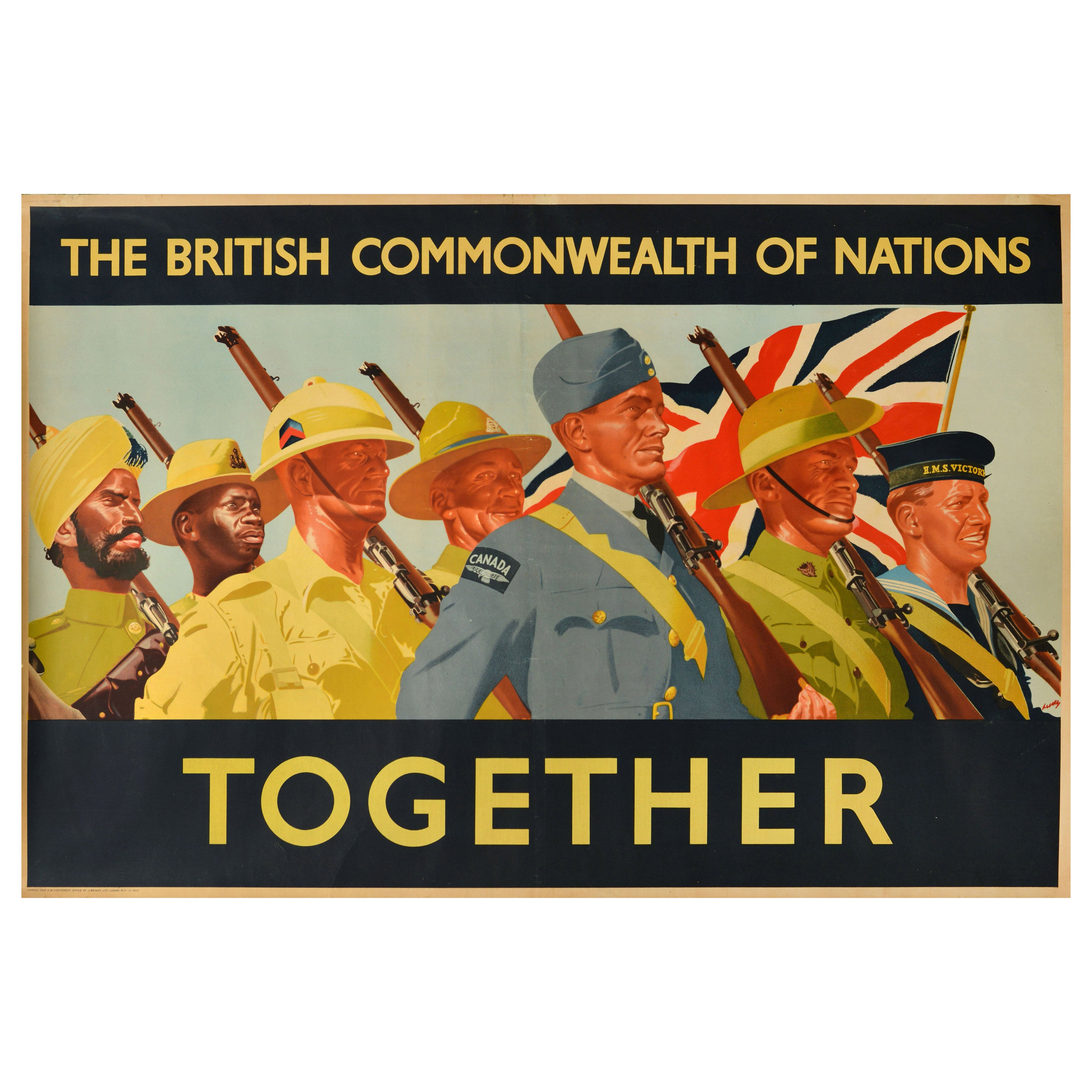 Original Vintage WWII Propaganda Poster British Commonwealth Of Nations Together