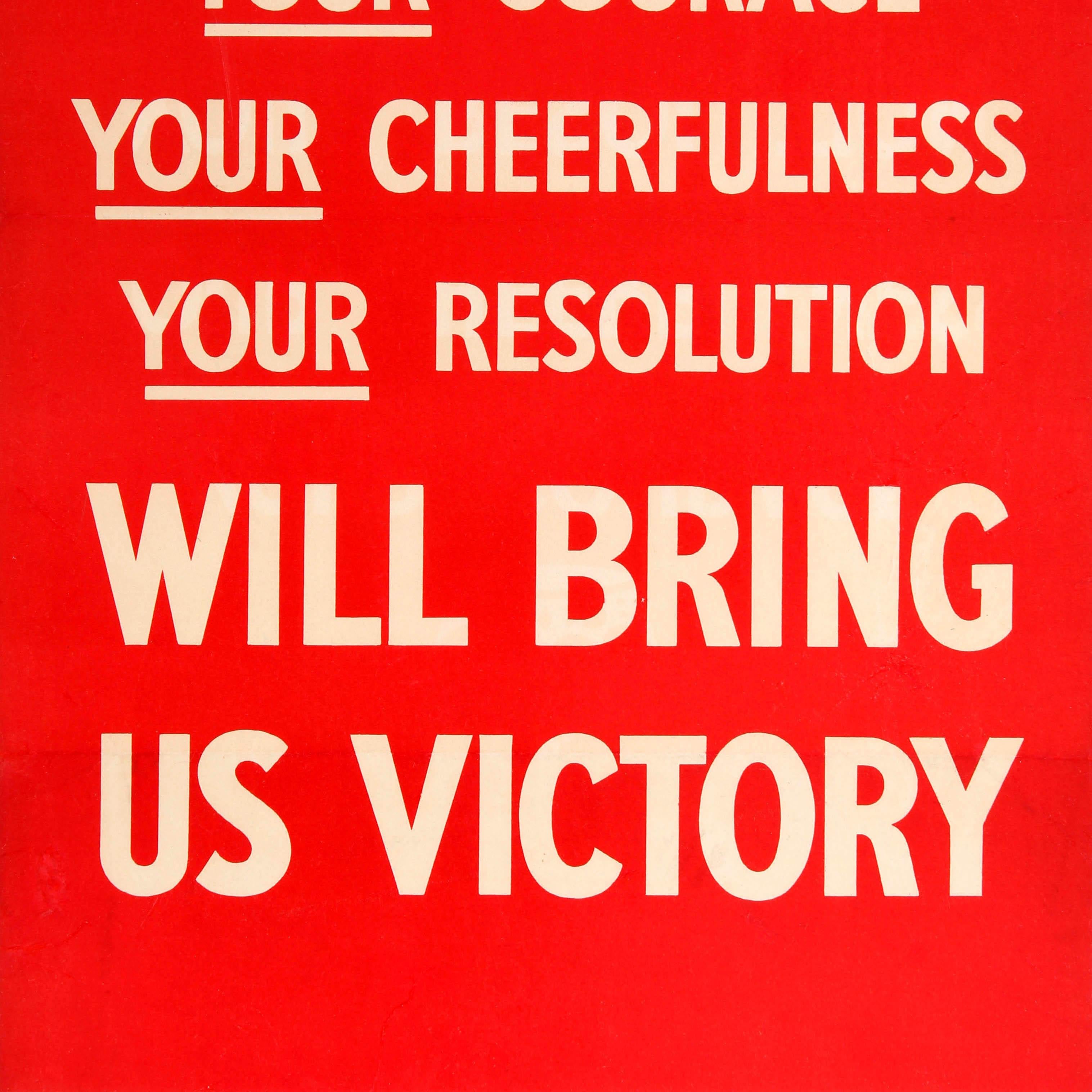 Original Vintage WWII Propaganda Poster Mut Heiterkeit Auflösung Sieg im Zustand „Relativ gut“ im Angebot in London, GB